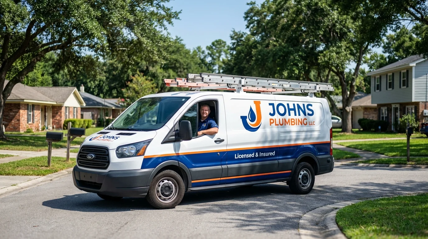Johns Plumbing LLC service van in Oxford, KS