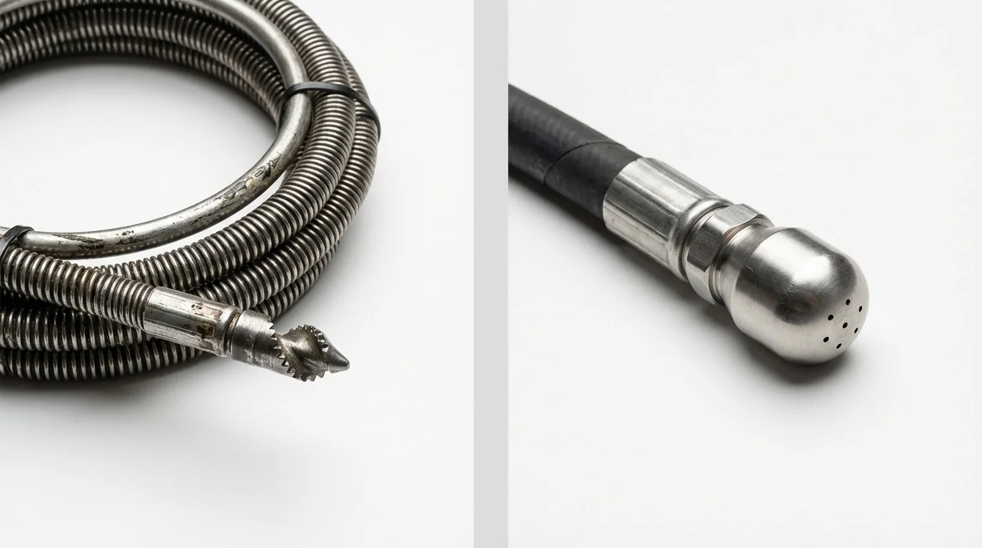 Drain snake cable and hydro jetting nozzle used for drain cleaning in Oxford, KS